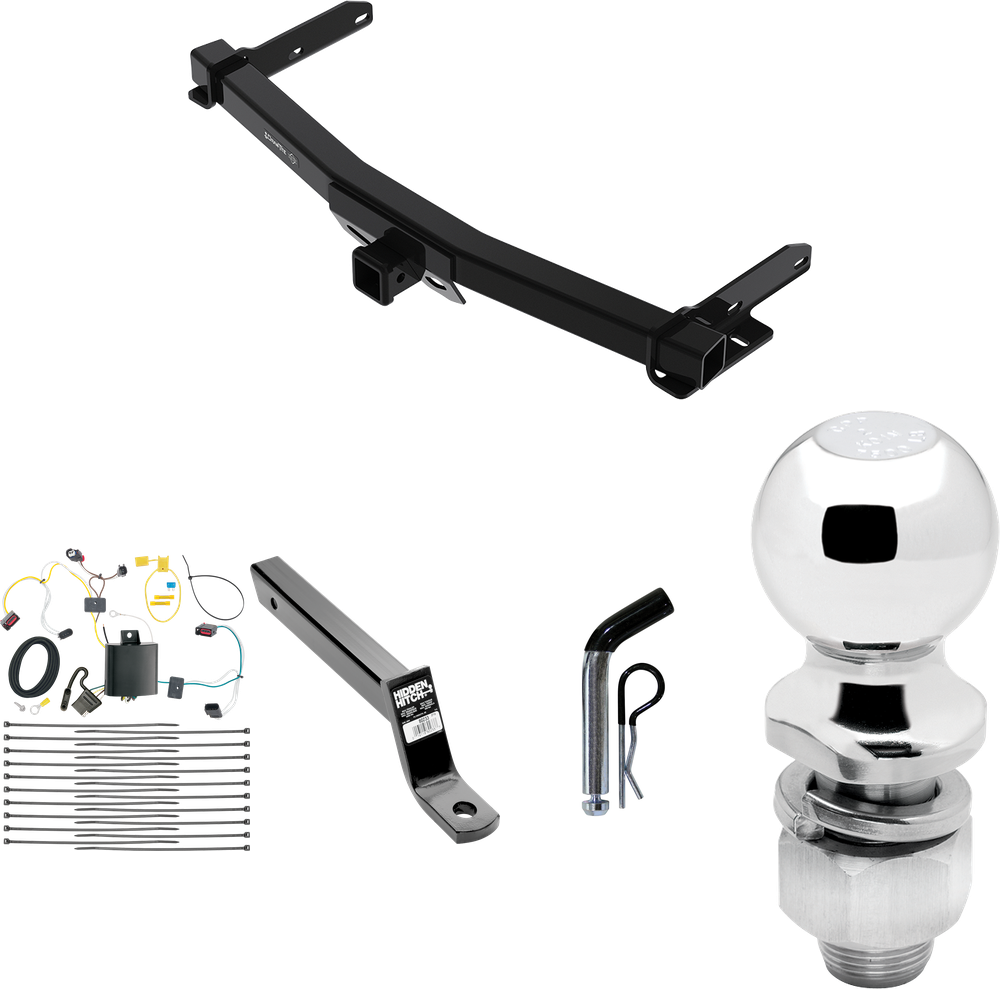 Fits 2014-2021 Jeep Grand Cherokee Trailer Hitch Tow PKG w/ 4-Flat Wiring + Extended 16" Long Ball Mount w/ 4" Drop + Pin/Clip + 2" Ball (For w/Removable OEM Fascia Panel Only Models) By Draw-Tite