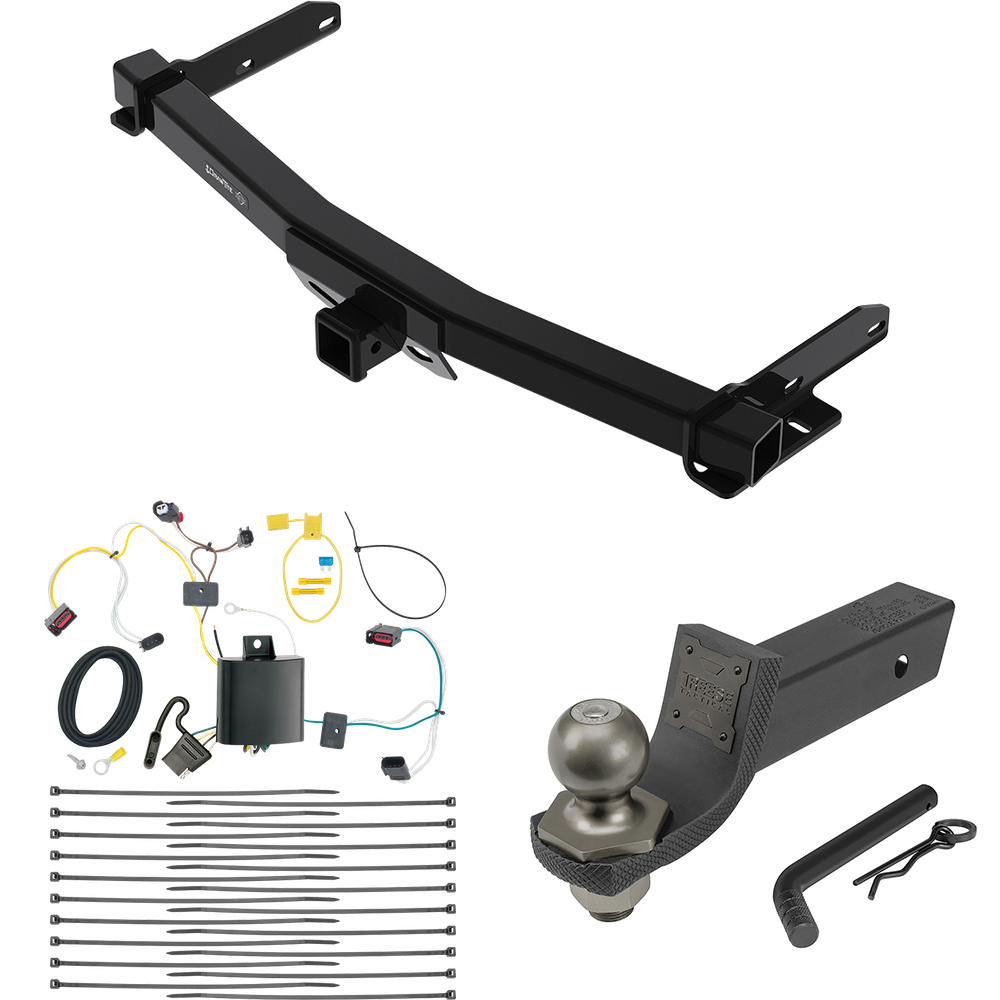 Fits 2014-2021 Jeep Grand Cherokee Trailer Hitch Tow PKG w/ 4-Flat Wiring + Interlock Tactical Starter Kit w/ 2" Drop & 2" Ball (For w/Removable OEM Fascia Panel Only Models) By Draw-Tite