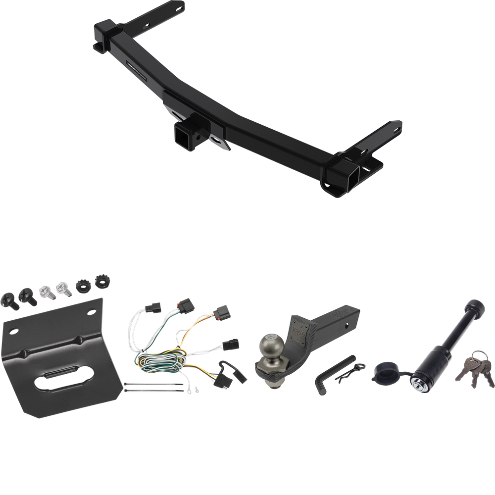 Fits 2011-2013 Jeep Grand Cherokee Trailer Hitch Tow PKG w/ 4-Flat Wiring + Interlock Tactical Starter Kit w/ 2" Drop & 2" Ball + Tactical Dogbone Lock + Wiring Bracket (For w/Removable OEM Fascia Panel Only Models) By Reese Towpower