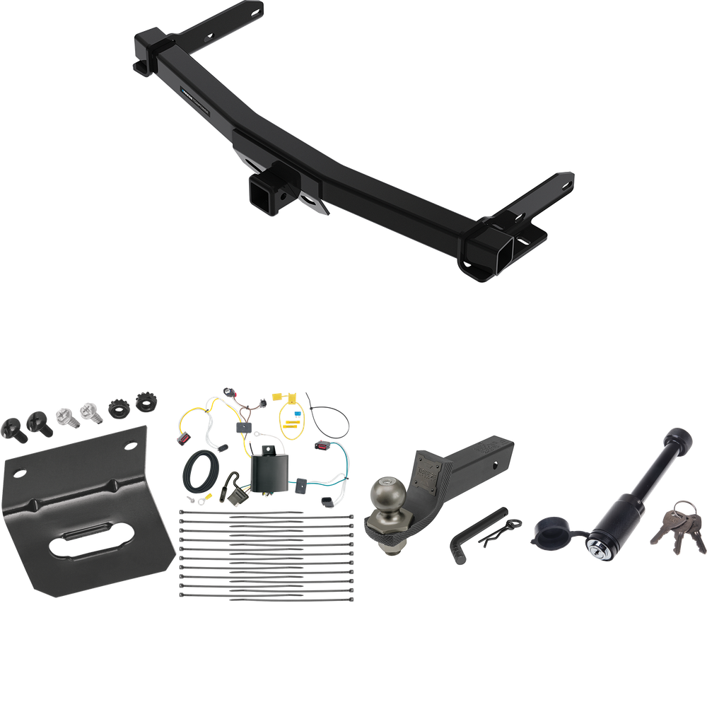 Fits 2014-2021 Jeep Grand Cherokee Trailer Hitch Tow PKG w/ 4-Flat Wiring + Interlock Tactical Starter Kit w/ 2" Drop & 2" Ball + Tactical Dogbone Lock + Wiring Bracket (For w/Removable OEM Fascia Panel Only Models) By Reese Towpower