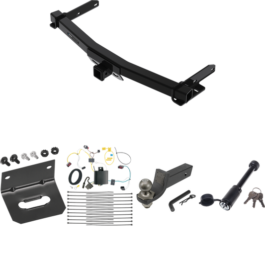 Fits 2014-2021 Jeep Grand Cherokee Trailer Hitch Tow PKG w/ 4-Flat Wiring + Interlock Tactical Starter Kit w/ 2" Drop & 2" Ball + Tactical Dogbone Lock + Wiring Bracket (For w/Removable OEM Fascia Panel Only Models) By Reese Towpower