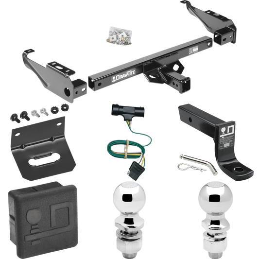 Se adapta al paquete de enganche de remolque Chevrolet C20 1973-1984 con 4 cables planos + soporte de bola con caída de 4" + bola de 2" + bola de 2-5/16" + soporte de cableado + cubierta de enganche de Draw-Tite