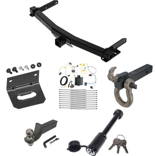 Fits 2014-2021 Jeep Grand Cherokee Trailer Hitch Tow PKG w/ 4-Flat Wiring + Interlock Tactical Starter Kit w/ 2" Drop & 2" Ball + Tactical Hook & Shackle Mount + Tactical Dogbone Lock + Wiring Bracket (For w/Removable OEM Fascia Panel Only Models) By