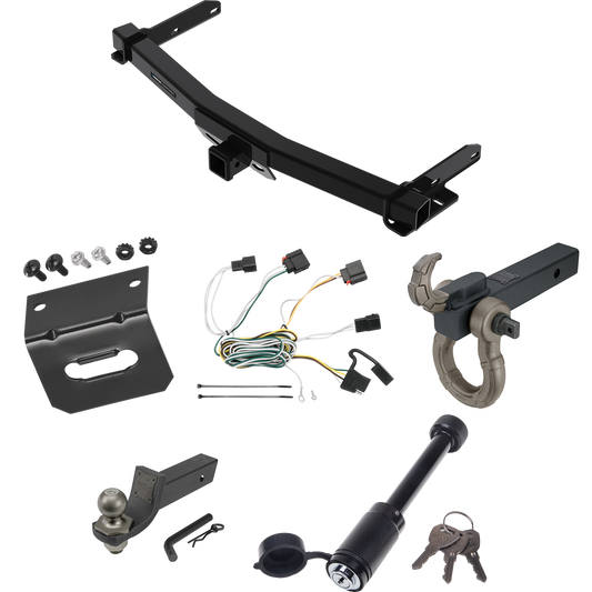 Fits 2011-2013 Jeep Grand Cherokee Trailer Hitch Tow PKG w/ 4-Flat Wiring + Interlock Tactical Starter Kit w/ 2" Drop & 2" Ball + Tactical Hook & Shackle Mount + Tactical Dogbone Lock + Wiring Bracket (For w/Removable OEM Fascia Panel Only Models) By