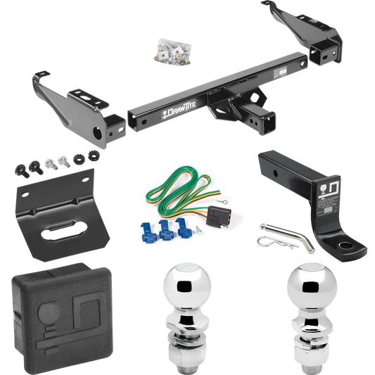 Se adapta al paquete de remolque con enganche para remolque Dodge D200 1968-1980 con 4 cables planos + soporte de bola con caída de 4" + bola de 2" + bola de 2-5/16" + soporte de cableado + cubierta de enganche de Draw-Tite