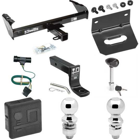 Fits 1975-1978 GMC K15 Trailer Hitch Tow PKG w/ 4-Flat Wiring + Ball Mount w/ 4" Drop + 2" Ball + 2-5/16" Ball + Wiring Bracket + Hitch Lock + Hitch Cover By Draw-Tite