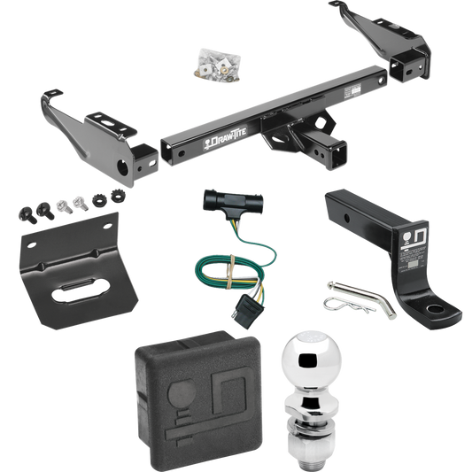 Se adapta al paquete de enganche de remolque GMC C2500 1979-1984 con cableado plano de 4 + soporte de bola con caída de 4" + bola de 2" + soporte de cableado + cubierta de enganche de Draw-Tite