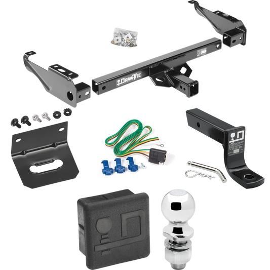 Fits 1977-1993 Dodge W150 Trailer Hitch Tow PKG w/ 4-Flat Wiring + Ball Mount w/ 4" Drop + 2" Ball + Wiring Bracket + Hitch Cover By Draw-Tite