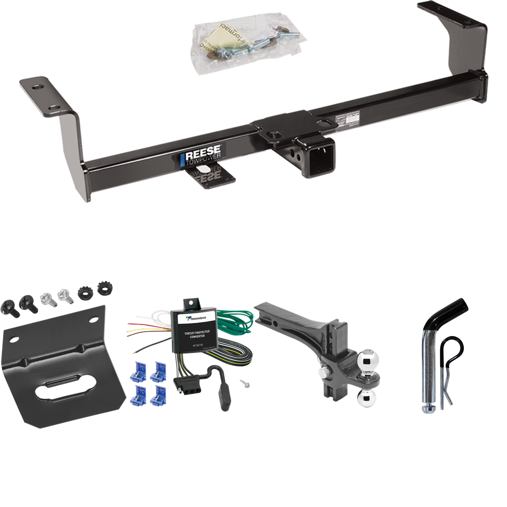 Fits 2006-2013 Suzuki Grand Vitara Trailer Hitch Tow PKG w/ 4-Flat Wiring Harness + Dual Adjustable Drop Rise Ball Ball Mount 2" & 2-5/16" Trailer Balls + Pin/Clip + Wiring Bracket (Excludes: 3 Dr Hatchback Models) By Reese Towpower