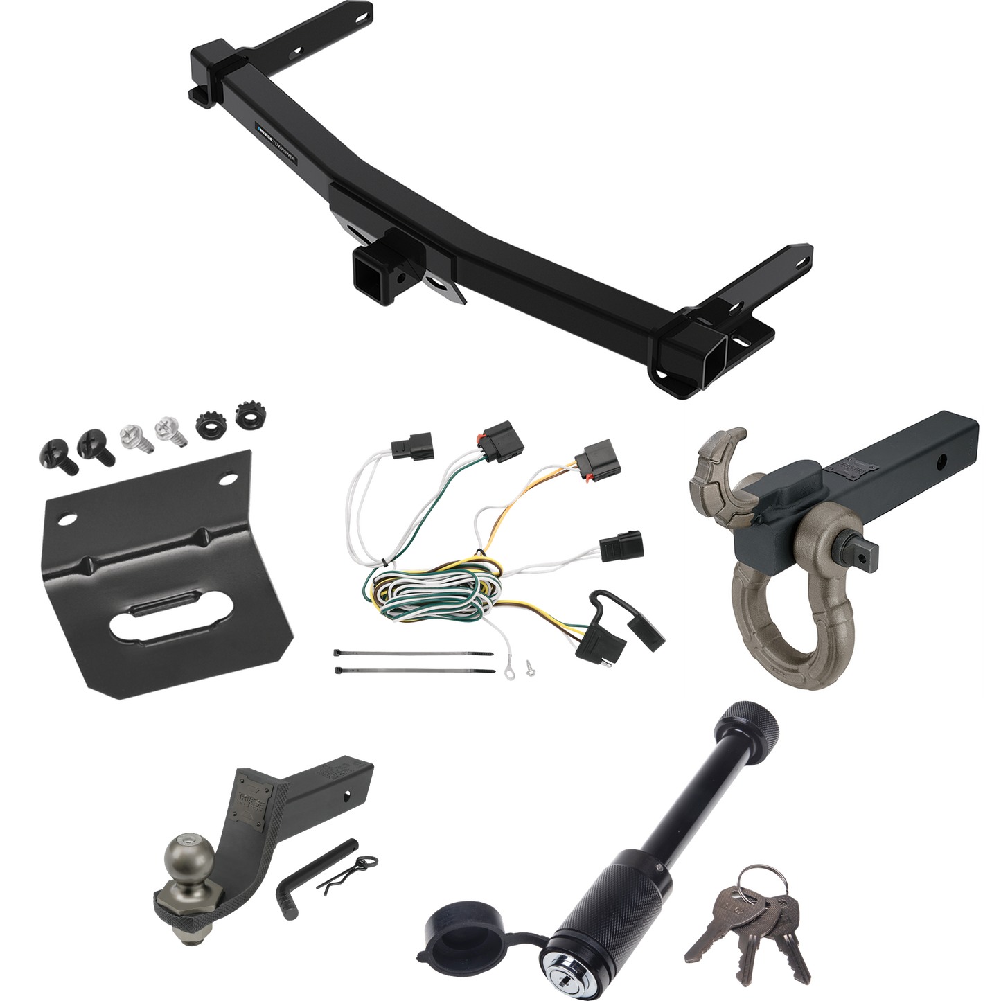 Fits 2011-2013 Jeep Grand Cherokee Trailer Hitch Tow PKG w/ 4-Flat Wiring + Interlock Tactical Starter Kit w/ 3-1/4" Drop & 2" Ball + Tactical Hook & Shackle Mount + Tactical Dogbone Lock + Wiring Bracket (For w/Removable OEM Fascia Panel Only Models