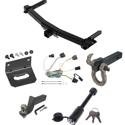 Fits 2011-2013 Jeep Grand Cherokee Trailer Hitch Tow PKG w/ 4-Flat Wiring + Interlock Tactical Starter Kit w/ 3-1/4" Drop & 2" Ball + Tactical Hook & Shackle Mount + Tactical Dogbone Lock + Wiring Bracket (For w/Removable OEM Fascia Panel Only Models