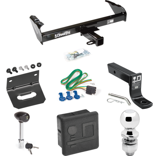 Fits 1985-1986 Chevrolet C20 Trailer Hitch Tow PKG w/ 4-Flat Wiring + Ball Mount w/ 4" Drop + 2" Ball + Wiring Bracket + Hitch Lock + Hitch Cover By Draw-Tite