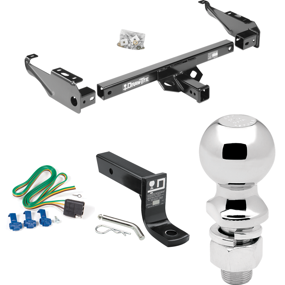 Fits 1989-1997 Ford F Super Duty Trailer Hitch Tow PKG w/ 4-Flat Wiring + Ball Mount w/ 4" Drop + 2-5/16" Ball (For Cab & Chassis, w/34" Wide Frames & 161" Wheelbase Models) By Draw-Tite