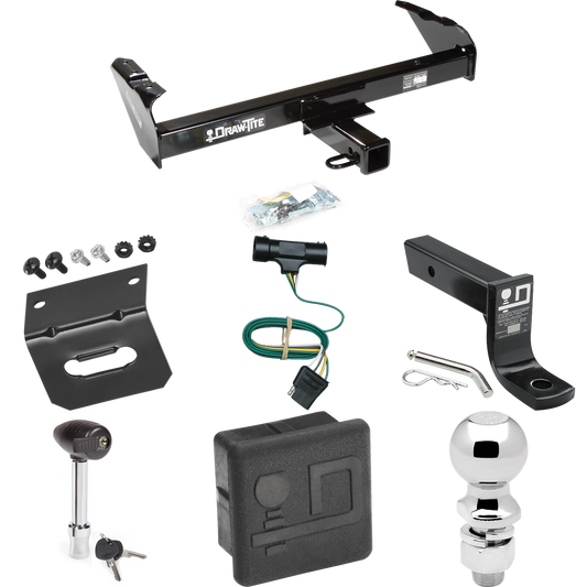 Fits 1967-1978 GMC C35 Trailer Hitch Tow PKG w/ 4-Flat Wiring + Ball Mount w/ 4" Drop + 2-5/16" Ball + Wiring Bracket + Hitch Lock + Hitch Cover By Draw-Tite