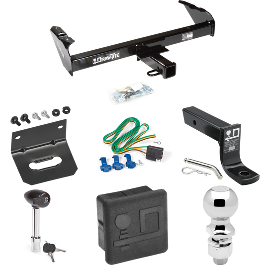 Fits 1988-1991 GMC C2500 Trailer Hitch Tow PKG w/ 4-Flat Wiring + Ball Mount w/ 4" Drop + 2-5/16" Ball + Wiring Bracket + Hitch Lock + Hitch Cover (For Crew Cab Models) By Draw-Tite