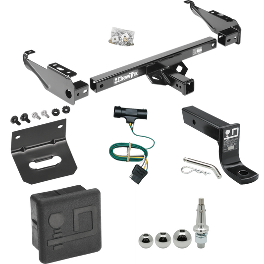 Fits 1979-1984 GMC C1500 Trailer Hitch Tow PKG w/ 4-Flat Wiring + Ball Mount w/ 4" Drop + Interchangeable Ball 1-7/8" & 2" & 2-5/16" + Wiring Bracket + Hitch Cover By Draw-Tite