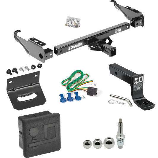 Fits 1985-1986 Chevrolet C10 Trailer Hitch Tow PKG w/ 4-Flat Wiring + Ball Mount w/ 4" Drop + Interchangeable Ball 1-7/8" & 2" & 2-5/16" + Wiring Bracket + Hitch Cover By Draw-Tite