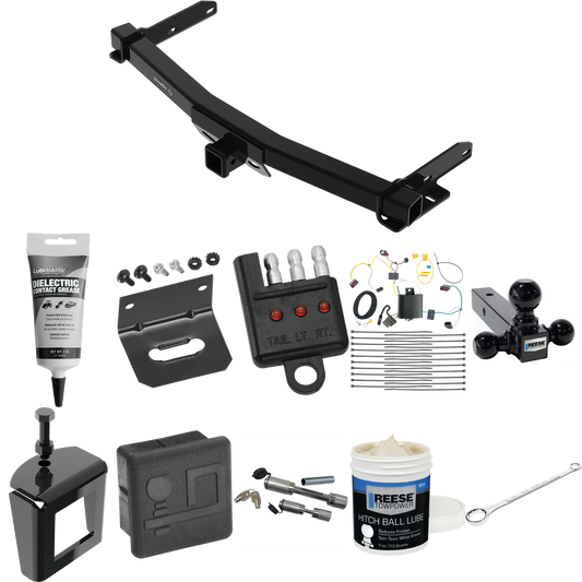 Fits 2022-2023 Jeep Grand Cherokee WK Trailer Hitch Tow PKG w/ 4-Flat Wiring + Triple Ball Ball Mount 1-7/8" & 2" & 2-5/16" Trailer Balls + Wiring Bracket + Hitch Cover + Dual Hitch & Coupler Locks + Wiring Tester + Ball Lube + Electric Grease + Ball