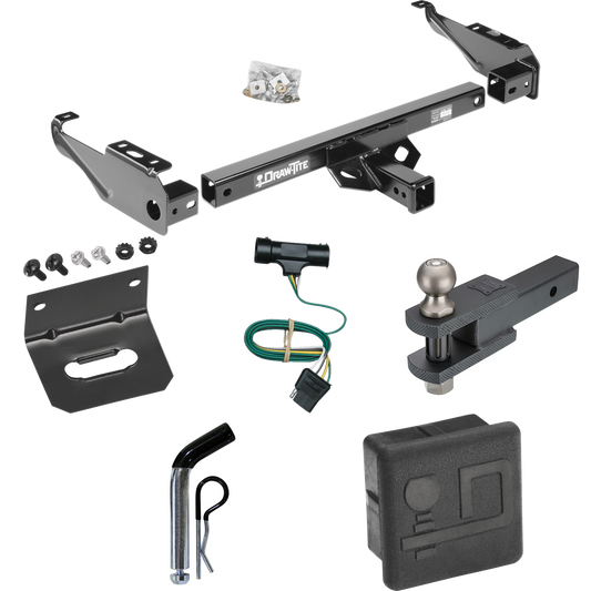 Se adapta al paquete de enganche de remolque GMC C15 1975-1978 con 4 cables planos + soporte de bola de enganche de horquilla con bola de 2" + pasador/clip + soporte de cableado + cubierta de enganche de Draw-Tite