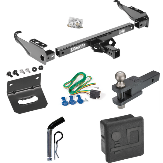 Se adapta al paquete de enganche de remolque GMC C3500 1985-1986 con 4 cables planos + soporte de bola de enganche de horquilla con bola de 2" + pasador/clip + soporte de cableado + cubierta de enganche de Draw-Tite