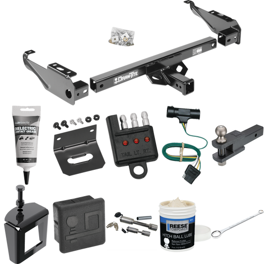 Fits 1975-1978 GMC C15 Trailer Hitch Tow PKG w/ 4-Flat Wiring + Clevis Hitch Ball Mount w/ 2" Ball + Wiring Bracket + Hitch Cover + Dual Hitch & Coupler Locks + Wiring Tester + Ball Lube + Electric Grease + Ball Wrench + Anti Rattle Device By Draw-Ti