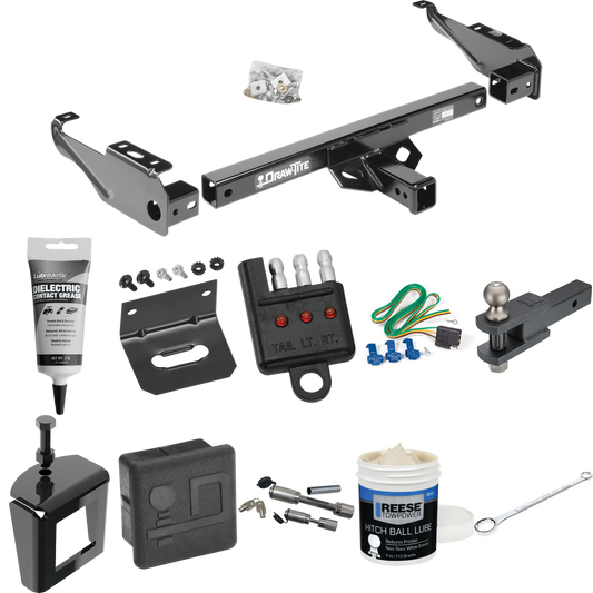 Fits 1985-1986 GMC C1500 Trailer Hitch Tow PKG w/ 4-Flat Wiring + Clevis Hitch Ball Mount w/ 2" Ball + Wiring Bracket + Hitch Cover + Dual Hitch & Coupler Locks + Wiring Tester + Ball Lube + Electric Grease + Ball Wrench + Anti Rattle Device By Draw-