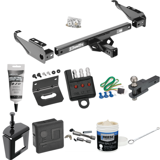 Fits 1963-1979 Ford F-250 Trailer Hitch Tow PKG w/ 4-Flat Wiring + Clevis Hitch Ball Mount w/ 2" Ball + Wiring Bracket + Hitch Cover + Dual Hitch & Coupler Locks + Wiring Tester + Ball Lube + Electric Grease + Ball Wrench + Anti Rattle Device By Draw