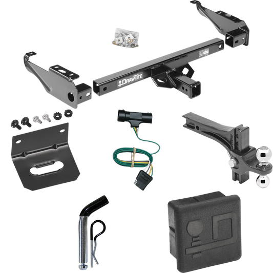 Fits 1979-1984 GMC C3500 Trailer Hitch Tow PKG w/ 4-Flat Wiring + Dual Adjustable Drop Rise Ball Ball Mount 2" & 2-5/16" Trailer Balls + Pin/Clip + Wiring Bracket + Hitch Cover By Draw-Tite