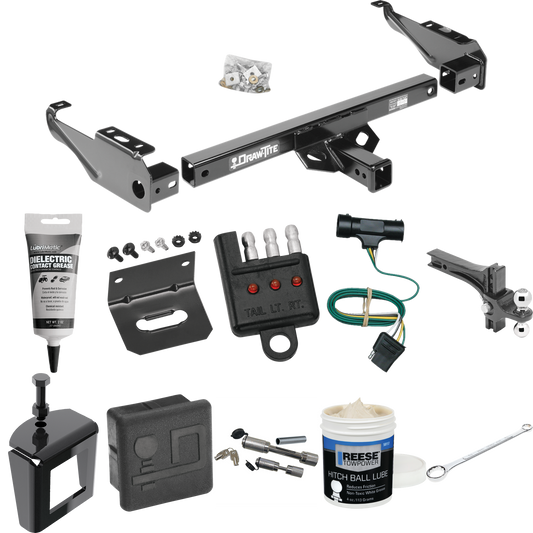 Fits 1979-1984 GMC C2500 Trailer Hitch Tow PKG w/ 4-Flat Wiring + Dual Adjustable Drop Rise Ball Ball Mount 2" & 2-5/16" Trailer Balls + Wiring Bracket + Hitch Cover + Dual Hitch & Coupler Locks + Wiring Tester + Ball Lube + Electric Grease + Ball Wr