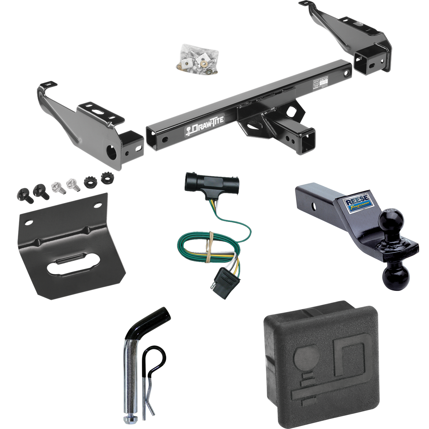 Fits 1967-1978 GMC C35 Trailer Hitch Tow PKG w/ 4-Flat Wiring + Dual Ball Ball Mount 1-7/8" & 2" Trailer Balls + Pin/Clip + Wiring Bracket + Hitch Cover By Draw-Tite