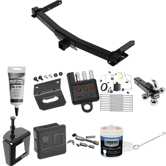 Fits 2014-2021 Jeep Grand Cherokee Trailer Hitch Tow PKG w/ 4-Flat Wiring + Triple Ball Ball Mount 1-7/8" & 2" & 2-5/16" Trailer Balls w/ Tow Hook + Wiring Bracket + Hitch Cover + Dual Hitch & Coupler Locks + Wiring Tester + Ball Lube + Electric Grea