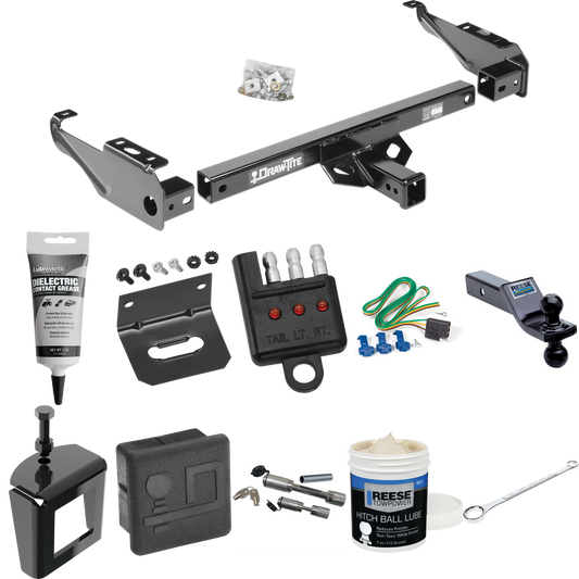 Fits 1974-1988 Dodge Ramcharger Trailer Hitch Tow PKG w/ 4-Flat Wiring + Dual Ball Ball Mount 1-7/8" & 2" Trailer Balls + Wiring Bracket + Hitch Cover + Dual Hitch & Coupler Locks + Wiring Tester + Ball Lube + Electric Grease + Ball Wrench + Anti Rat