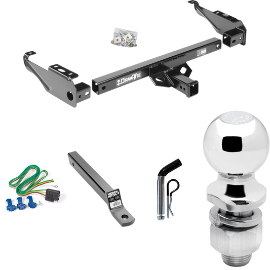 Fits 1963-1972 Chevrolet C30 Trailer Hitch Tow PKG w/ 4-Flat Wiring + Extended 16" Long Ball Mount w/ 2" Drop + Pin/Clip + 2" Ball By Draw-Tite
