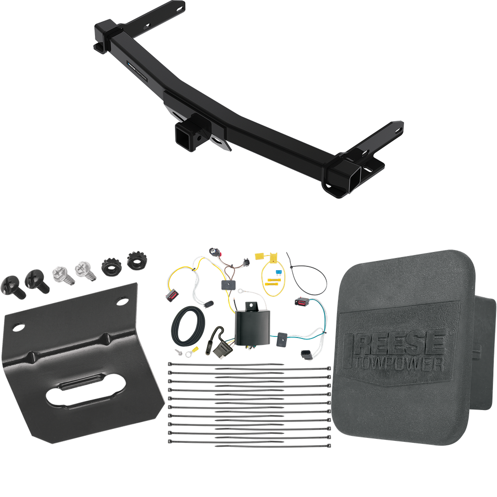 Fits 2022-2023 Jeep Grand Cherokee WK Trailer Hitch Tow PKG w/ 4-Flat Wiring Harness + Wiring Bracket + Hitch Cover By Reese Towpower