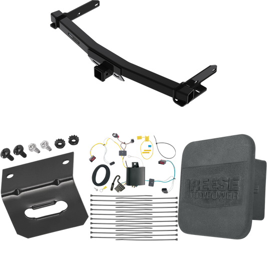 Fits 2022-2023 Jeep Grand Cherokee WK Trailer Hitch Tow PKG w/ 4-Flat Wiring Harness + Wiring Bracket + Hitch Cover By Reese Towpower