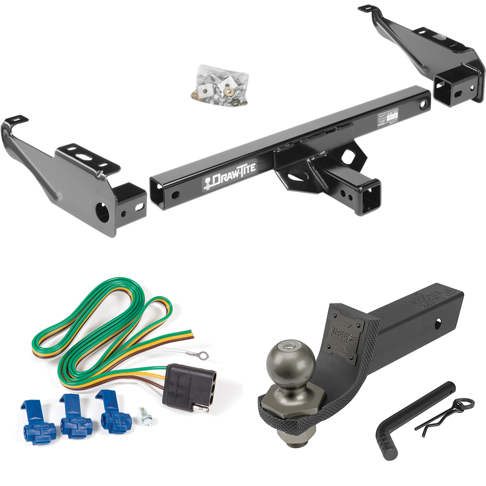 Fits 1986-1989 Dodge D100 Trailer Hitch Tow PKG w/ 4-Flat Wiring + Interlock Tactical Starter Kit w/ 2" Drop & 2" Ball By Draw-Tite