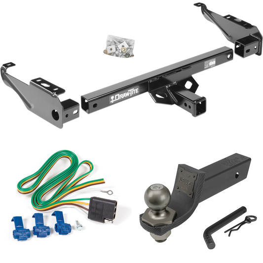 Fits 1986-1989 Dodge D100 Trailer Hitch Tow PKG w/ 4-Flat Wiring + Interlock Tactical Starter Kit w/ 2" Drop & 2" Ball By Draw-Tite