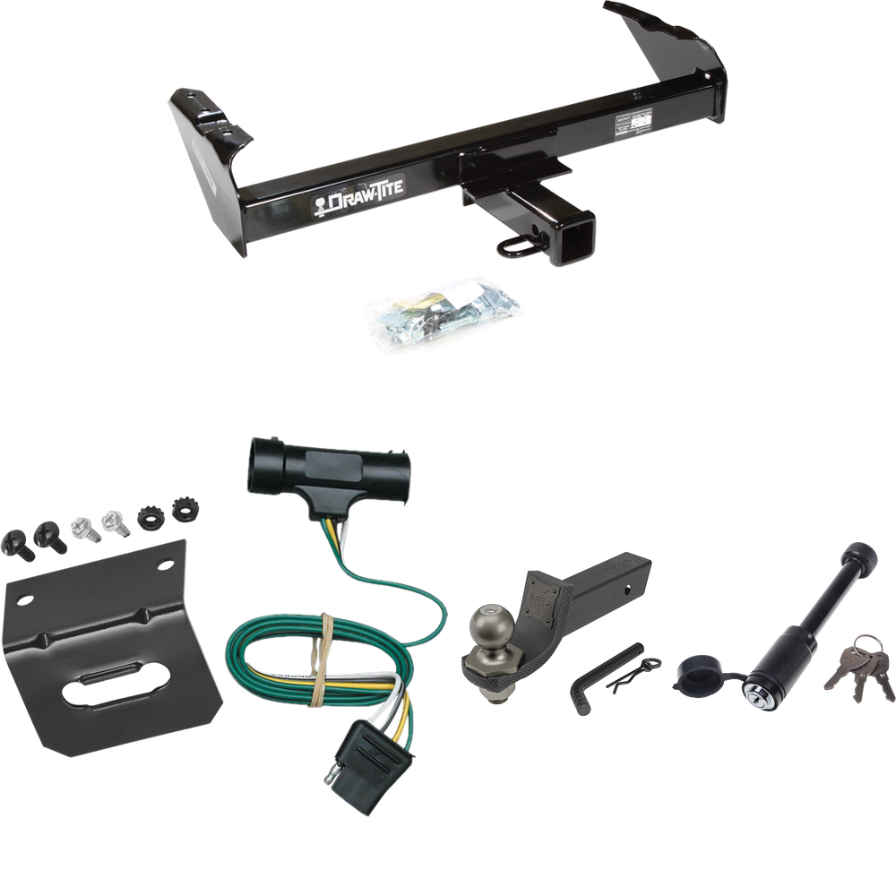 Fits 1979-1984 GMC K2500 Trailer Hitch Tow PKG w/ 4-Flat Wiring + Interlock Tactical Starter Kit w/ 2" Drop & 2" Ball + Tactical Dogbone Lock + Wiring Bracket By Draw-Tite