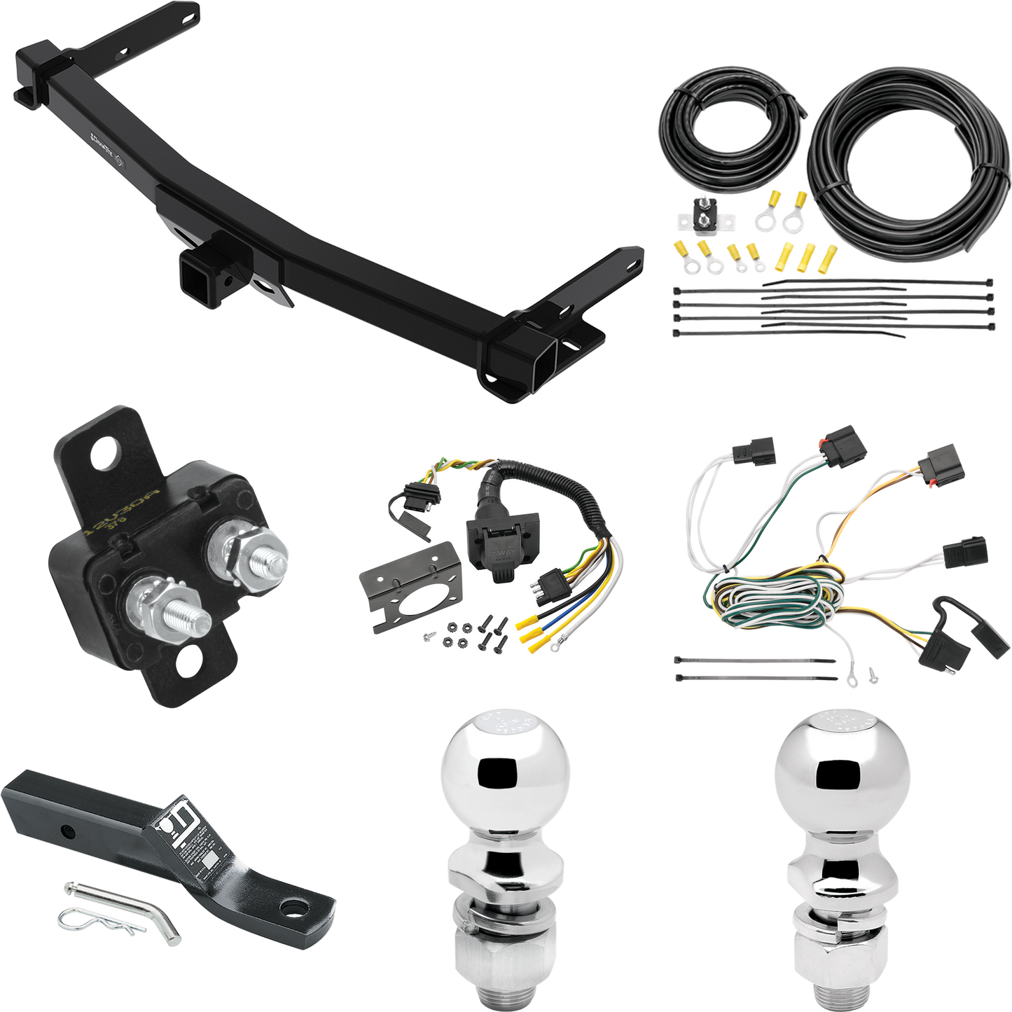 Se adapta al paquete de enganche de remolque Jeep Grand Cherokee 2011-2013 con cableado RV de 7 vías + bola de 2" y 2-5/16" + soporte de caída (solo para modelos con panel de fascia OEM extraíble) de Draw-Tite