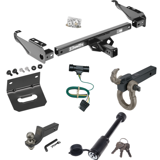 Fits 1979-1984 GMC C2500 Trailer Hitch Tow PKG w/ 4-Flat Wiring + Interlock Tactical Starter Kit w/ 2" Drop & 2" Ball + Tactical Hook & Shackle Mount + Tactical Dogbone Lock + Wiring Bracket By Draw-Tite