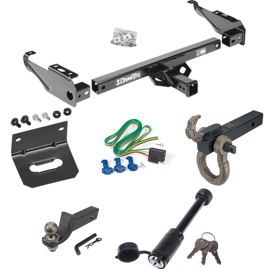 Fits 1981-1993 Dodge W350 Trailer Hitch Tow PKG w/ 4-Flat Wiring + Interlock Tactical Starter Kit w/ 2" Drop & 2" Ball + Tactical Hook & Shackle Mount + Tactical Dogbone Lock + Wiring Bracket By Draw-Tite