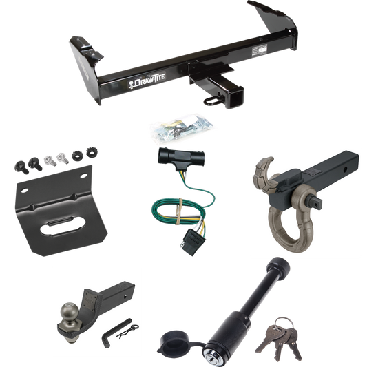 Fits 1975-1978 GMC K15 Trailer Hitch Tow PKG w/ 4-Flat Wiring + Interlock Tactical Starter Kit w/ 2" Drop & 2" Ball + Tactical Hook & Shackle Mount + Tactical Dogbone Lock + Wiring Bracket By Draw-Tite