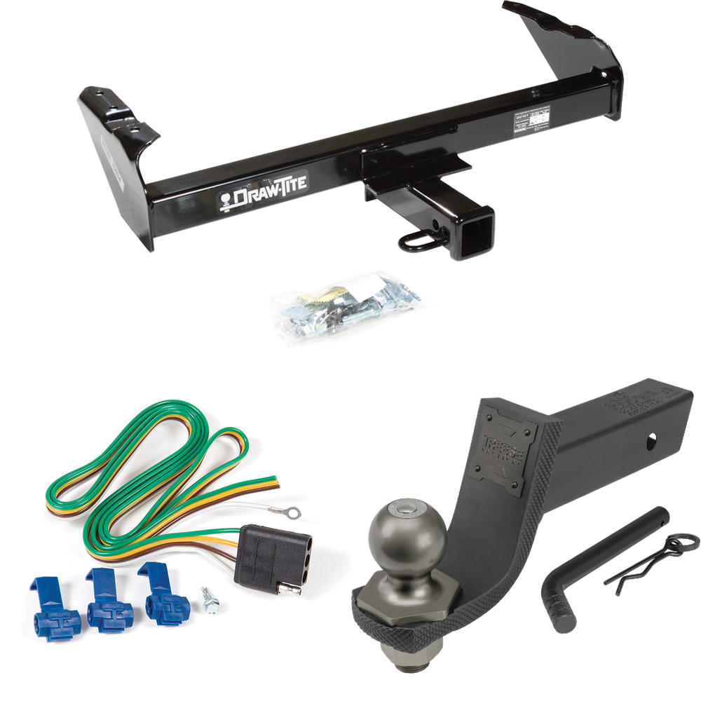 Fits 1963-1966 GMC 3000 Trailer Hitch Tow PKG w/ 4-Flat Wiring + Interlock Tactical Starter Kit w/ 3-1/4" Drop & 2" Ball By Draw-Tite