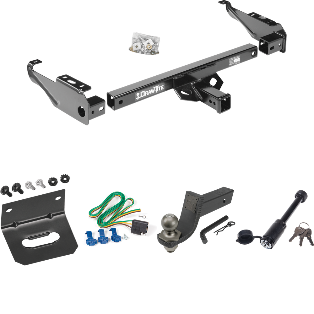 Fits 1967-1974 GMC C15/C1500 Trailer Hitch Tow PKG w/ 4-Flat Wiring + Interlock Tactical Starter Kit w/ 3-1/4" Drop & 2" Ball + Tactical Dogbone Lock + Wiring Bracket By Draw-Tite