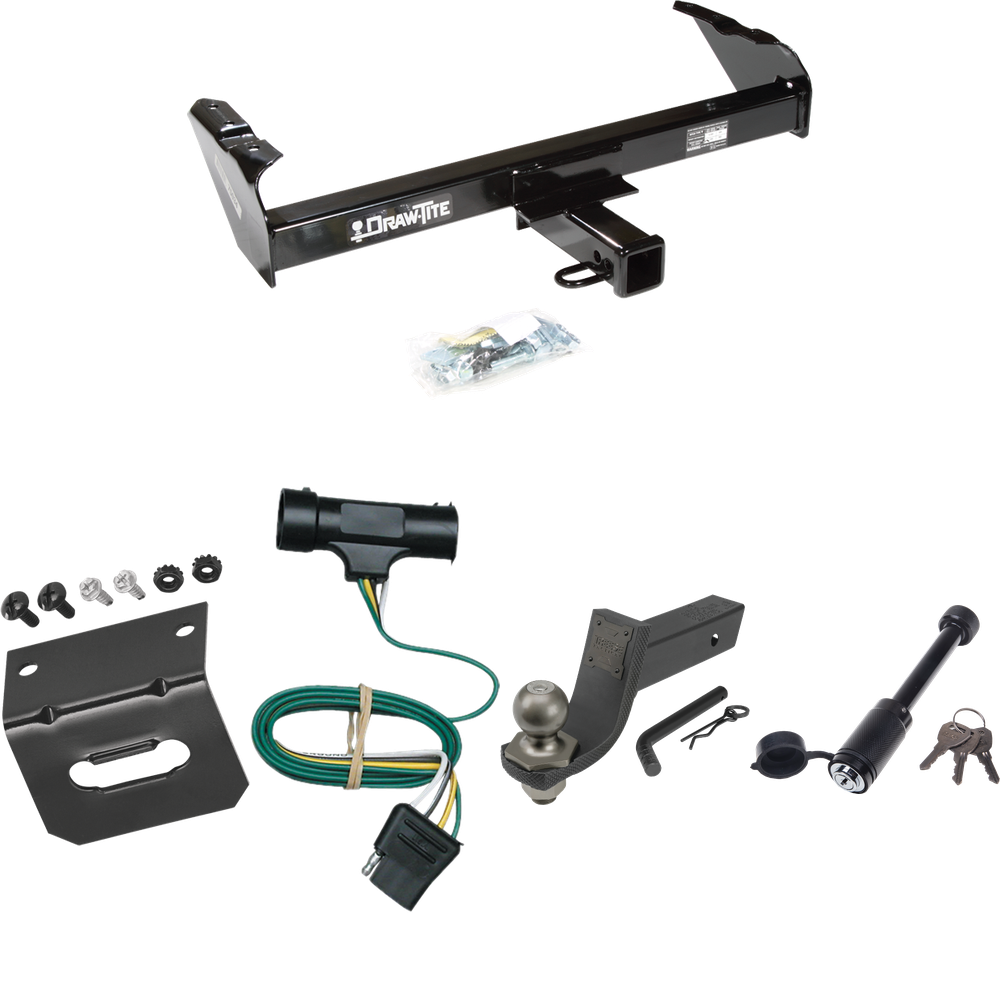 Fits 1979-1984 GMC K1500 Trailer Hitch Tow PKG w/ 4-Flat Wiring + Interlock Tactical Starter Kit w/ 3-1/4" Drop & 2" Ball + Tactical Dogbone Lock + Wiring Bracket By Draw-Tite