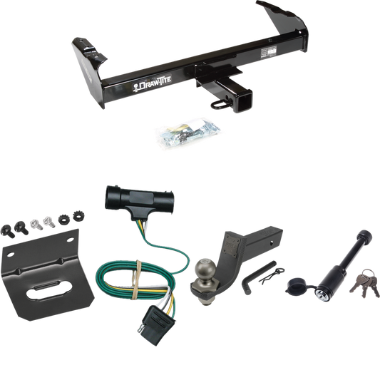 Fits 1979-1984 GMC K1500 Trailer Hitch Tow PKG w/ 4-Flat Wiring + Interlock Tactical Starter Kit w/ 3-1/4" Drop & 2" Ball + Tactical Dogbone Lock + Wiring Bracket By Draw-Tite