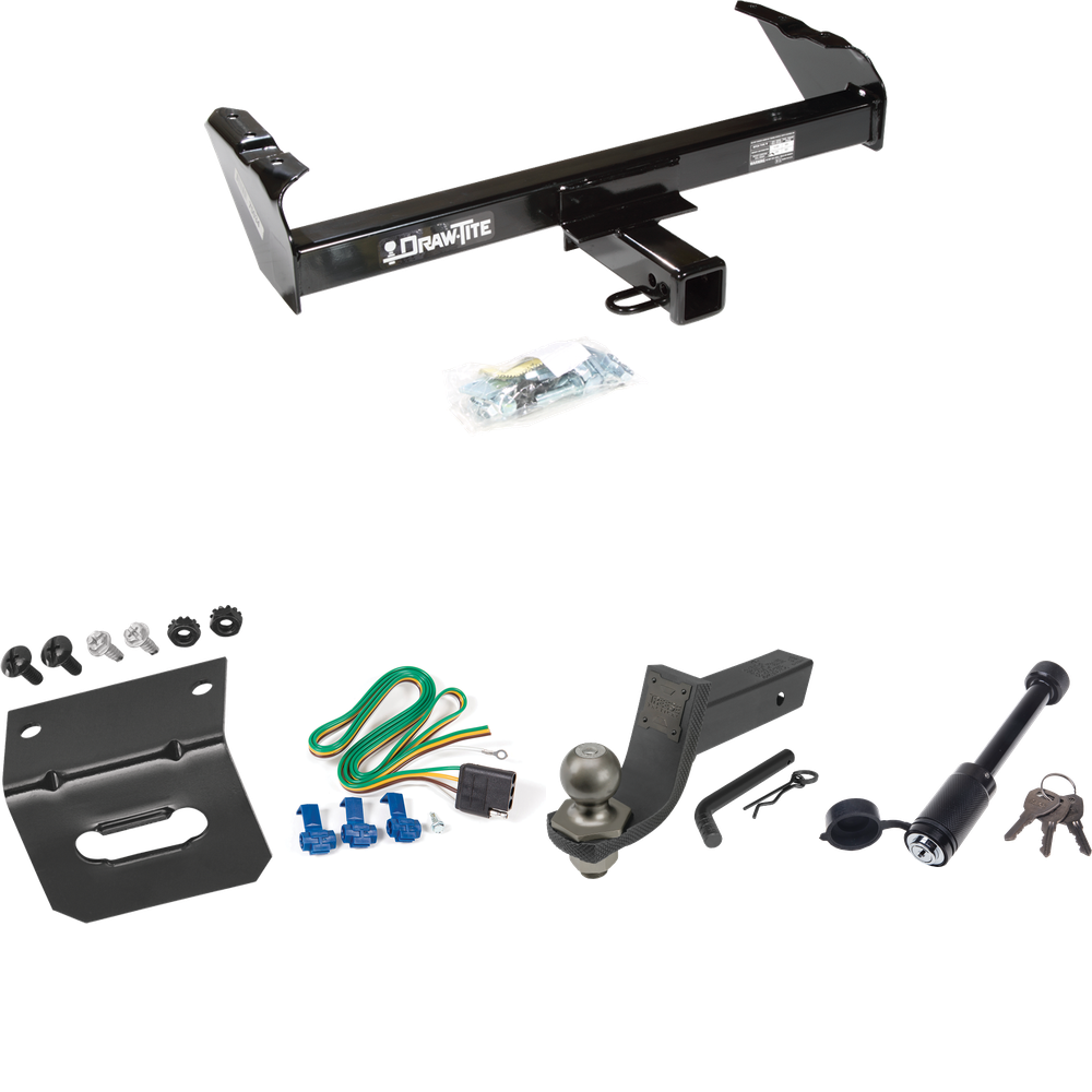 Fits 1971-1973 International 1110 Trailer Hitch Tow PKG w/ 4-Flat Wiring + Interlock Tactical Starter Kit w/ 3-1/4" Drop & 2" Ball + Tactical Dogbone Lock + Wiring Bracket By Draw-Tite