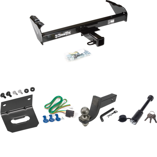 Fits 1971-1973 International 1110 Trailer Hitch Tow PKG w/ 4-Flat Wiring + Interlock Tactical Starter Kit w/ 3-1/4" Drop & 2" Ball + Tactical Dogbone Lock + Wiring Bracket By Draw-Tite