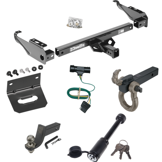 Fits 1979-1984 GMC C3500 Trailer Hitch Tow PKG w/ 4-Flat Wiring + Interlock Tactical Starter Kit w/ 3-1/4" Drop & 2" Ball + Tactical Hook & Shackle Mount + Tactical Dogbone Lock + Wiring Bracket By Draw-Tite