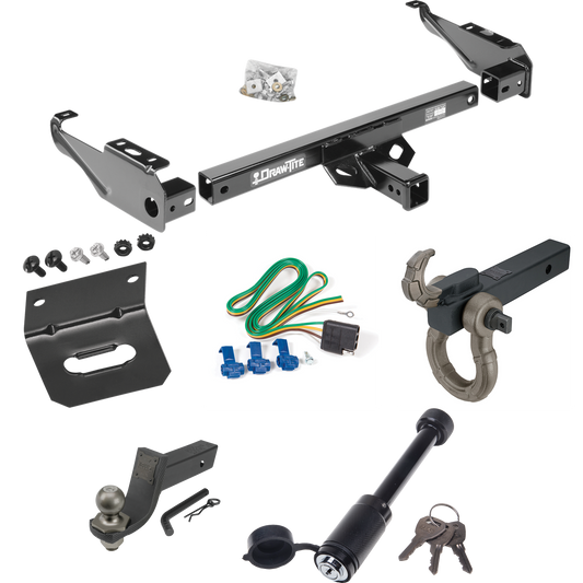 Fits 1981-1993 Dodge W350 Trailer Hitch Tow PKG w/ 4-Flat Wiring + Interlock Tactical Starter Kit w/ 3-1/4" Drop & 2" Ball + Tactical Hook & Shackle Mount + Tactical Dogbone Lock + Wiring Bracket By Draw-Tite